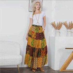 Young Threads Bohemian Patchwork Maxi Skirt